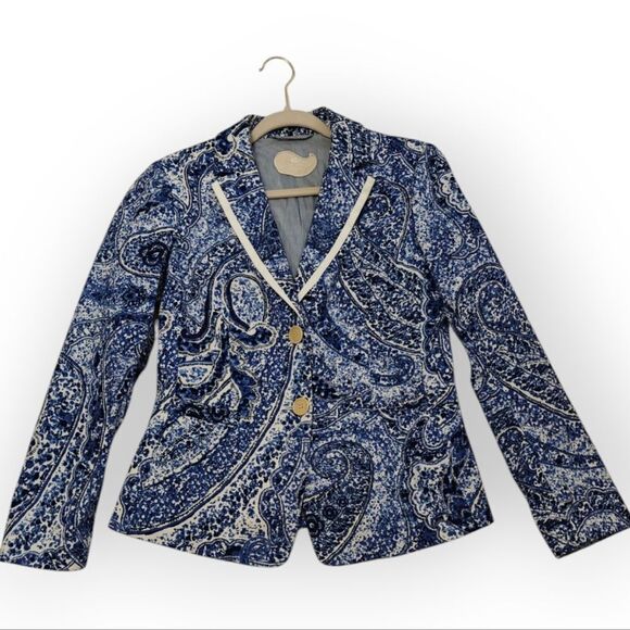 Etro Italy Cotton Blend Blue and White Paisley Blazer Sz 44 M - Picture 2 of 7
